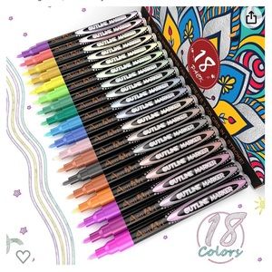Aen Art Squiggles Outline Pens, 18 Color Self-outline Shimmer Markers Set.